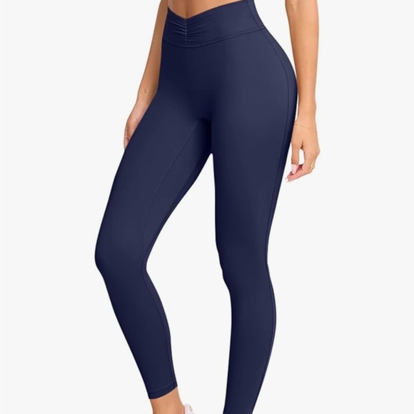 Laslulu Pants - LASLULU V-High Waisted Workout Ruched Navy Leggings